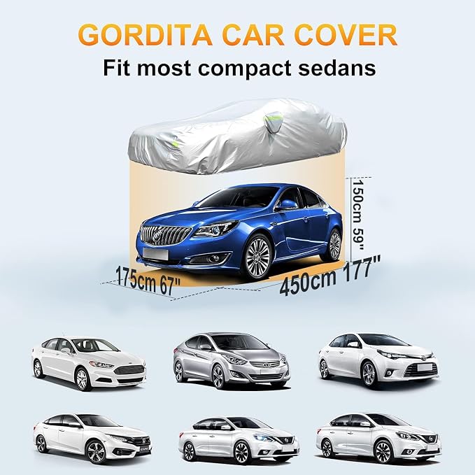 Car Cover for Automobiles All Weather Waterproof Universal Fit for Sedan (Length 166"-177")