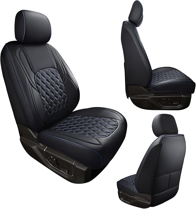 Huidasource Leather Car Seat Covers Fit for Toyota Tacoma 2016-2023 2022 2021 Full Coverage Seat Cover for Double/Crew Cab SR, SR5, Limited, TRD Pro, TRD Sport,TRD Off-Road (Front Pair/Black&Blue)