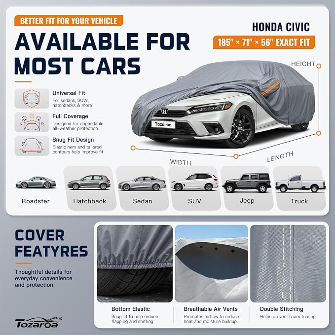 Car Cover Waterproof All-Weather,Outdoor Full Exterior Sedan Covers Custom Fit for Mitsubishi Mirage,BMW 2 Series,Genesis G70,Honda Insight,Toyota Yaris iA,Audi A3,etc,Size A1(See SizeChart)