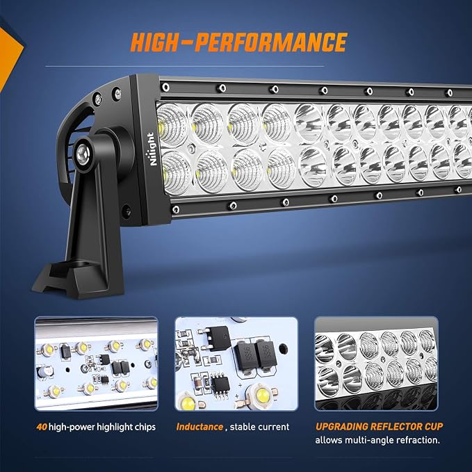Nilight - ZH004 22Inch 120W Spot Flood Combo Led Light Bar 2PCS 4Inch 18W Flood LED Pods Fog Lights with 16AWG Wiring Harness Kit-2 Leads,2 Years Warranty
