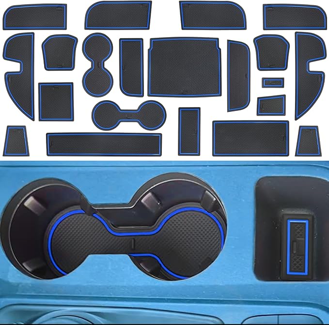 Center Console Liner Fit for Ford Maverick Accessories 2022-2024 2025 Cup Holder Insert Door Slot Coaster Interior Pocket Anti Dust Mat, Not for 2025 Model with Wireless Charger, 21pcs (Blue)