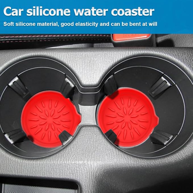 Mandark 4PCS Car Cup Holder Coaster, Non-Slip Recessed Insert Vehicle Cup Mat, 2.75 Inch Waterproof Universal Automotive Interior Drink Cup Pad Accessories for Most Trucks SUVs (Red)