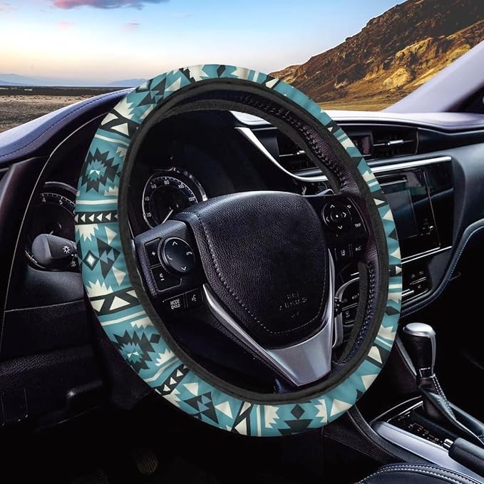 Wanyint Car Steering Wheel Cover, 15 Inch Soft Breathable Steering Wheel Protector for Women Men, Universal Fit for SUV Sedan Van Truck, Southwest Aztec Blue