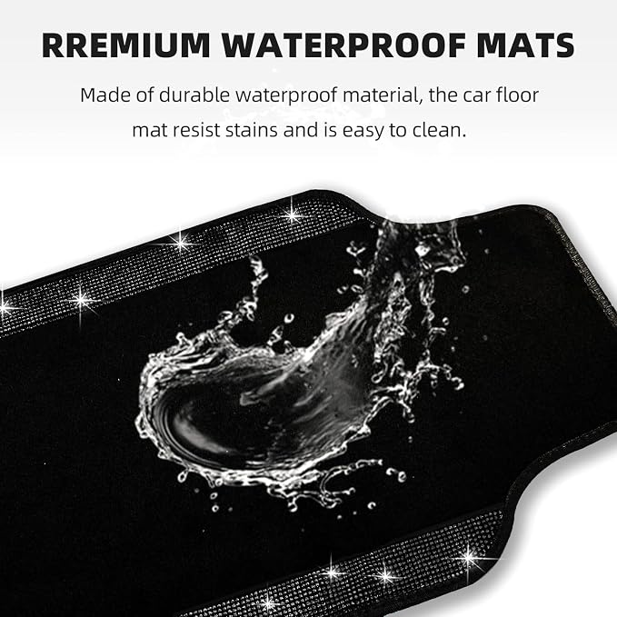 NBTEPEM Black Bling Car Floor Mats Full Set, Universal Fit Most Cars,SUV, Trucks, 4 pcs Sparkle Glitter Diamond Carpet for Women Girls with Anti-Slip Pad (Black Diamond)