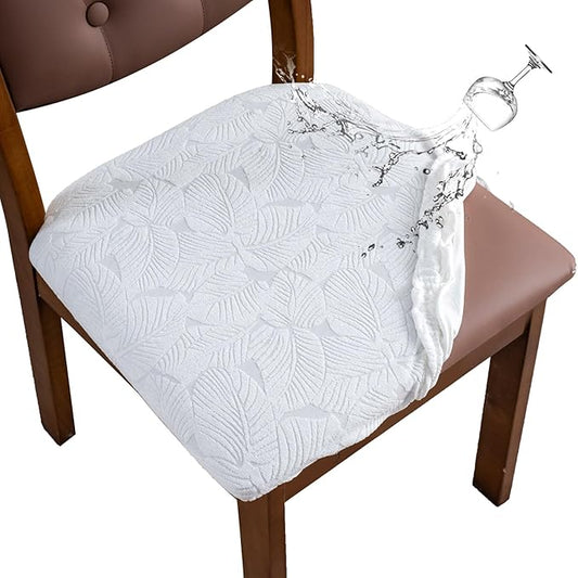 Waterproof Seat Cover for Dining Room Chair Seat Covers Washable Kitchen Chair Seat Slipcovers Protector (White, 2 PCS)