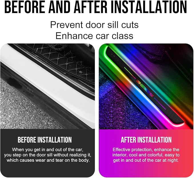 Custom Logo and Text Car Door Sill Lights Auto-Sensing, Personalized LED Welcome Gifts for Men Women, 7 Colors Adsorption Wireless Pedal Light for All Cars