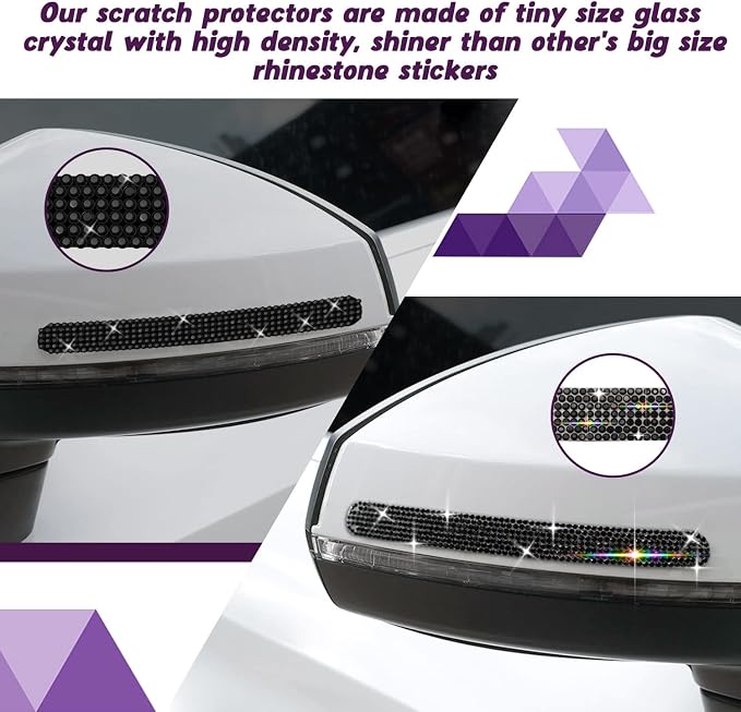 10PCS Car Door Handle Bling Rhinestones Stickers, Black | Universal Auto Door Handle Safety Reflective Strips, Cute and High End Decoration