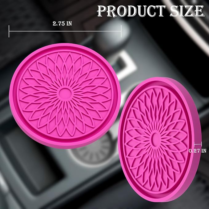 2-Pack Car Cup Holder Coaster Inserts, 2.75 Inch Non-Slip Silicone Liners, Shockproof Drink Holder Mat for Women Men, Universal Fit for Most Vehicles (Rose Red)