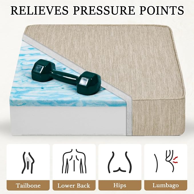 baibu 20x20x5 Inch Square Gel Memory Foam Recliner Cushions for Elderly, Dual-Layer Non-Slip Recliner Seat Cushion Suitable for Couch for Easy to Stand Up & Reduce Hip & Lumbar Pain, Beige