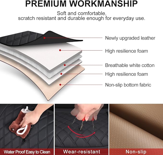 BEITK 1 Pack Leather Front Car Seat Cover Bottom Car Seat, Anti-Slip and Full Wrap Driver Car Seat Protectors, Luxury Waterproof Bottom Auto Seat Cushion Pad Mat for Most Vehicles(Red)