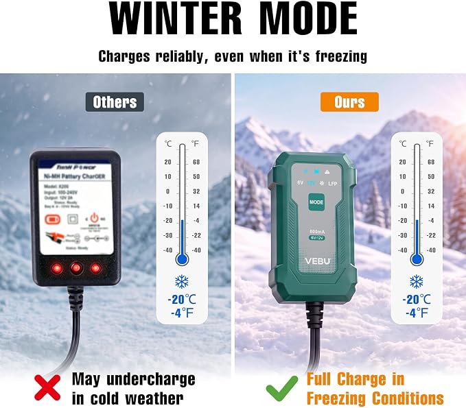 Motorcycle Trickle Charger 800mA Smart Battery Charger & Maintainer - Automatic for 6V/12V Lead Acid/Lithium Batteries, Plug & Play for Car Motorcycle Boat RV