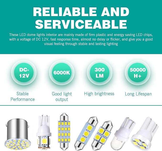 70PCS Dome Light LED Car Interior Bulb Kit Set, 31mm 36mm 41mm T10 Bulbs Interior Replacement Lights, Suitable for Interior Map Dome Trunk Door Courtesy License Plate Light (White)