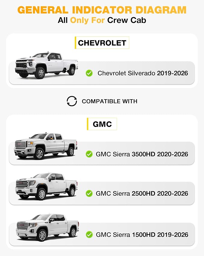 3W Floor Mats Fit for 2019-2026 Chevy Silverado/GMC Sierra Denali 1500 & 2020-2026 GMC Sierra 2500/3500 HD Crew Cab TPE All Weather Floor Liner, Fit for 2nd Row with Factory Carpeted Storage