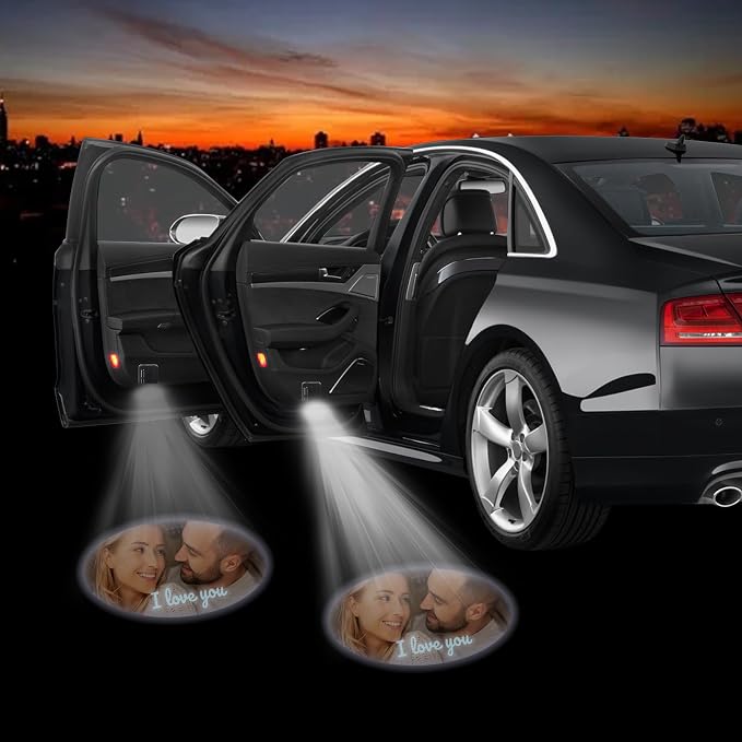 Custom Car Door Projector Light, 2 Pcs Wireless LED Welcome Courtesy Lights | Car Light with Personalized Photo Text, Universal Fit HD Projection Ghost Shadow Puddle Light for All Car, Magnetic induction