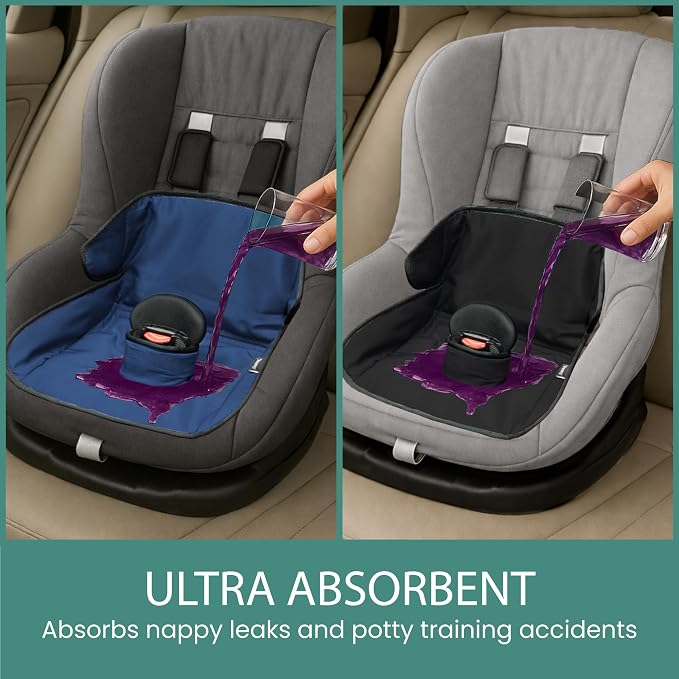 Lynmark® 2x Potty Training Car Seat Protector for Child Car Seat- Waterproof Soft Car Seat Piddle Pads for Toddlers, Baby- Travel-Friendly Washable Liner for Spills, Nappy Leak, Accident- Navy & Black