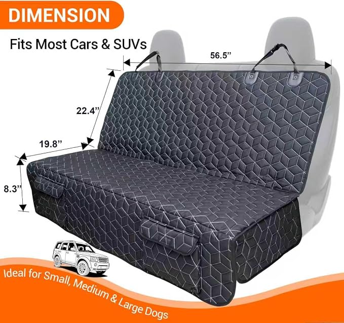 Meginc Dog Car Seat Cover for Back Seat, Waterproof Non-Slip Bench Protector for Dogs & Kids, Durable 600D Scratch Proof Seat Cover for Hair, Scratches, Travel and Daily Use in Full Size SUVs