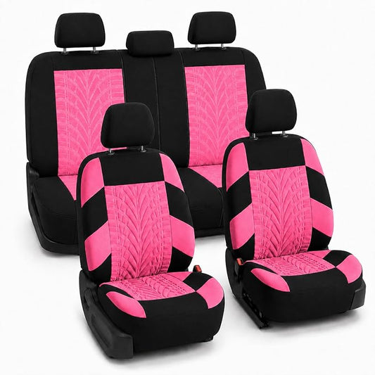 FH Group Full Set Travel Master Car Seat Covers, Airbag and Split Rear Car Seat Cover Universal Fit Interior Accessories for Cars Trucks SUV, Automotive Seat Covers, Pink