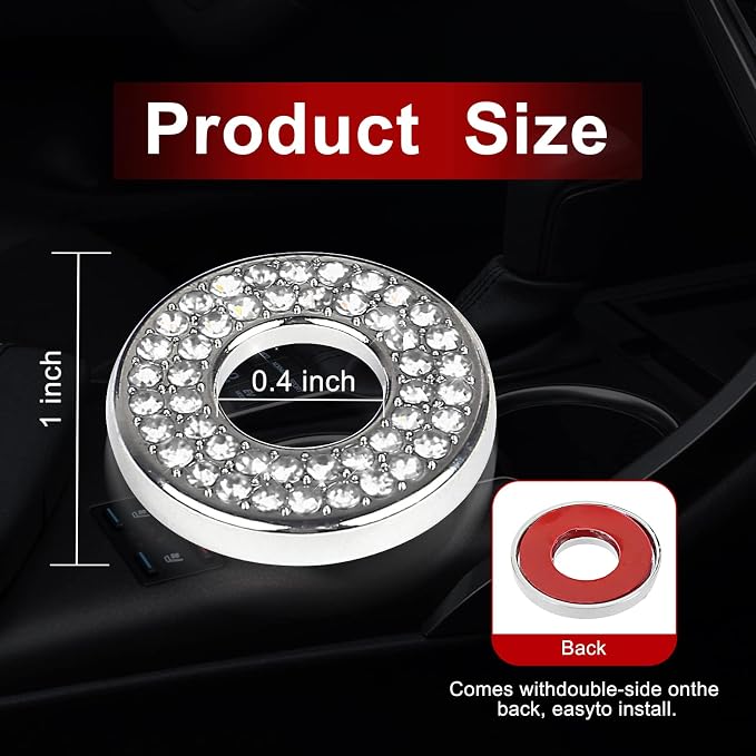 4 Pack Bling Car Inner Door Lock Covers, Rhinestones Pull Rod Bolt Decoration Stickers, Bling Car Accessories for Women, Compatible with Mercedes-Benz A/B/C/D/E Class (White)