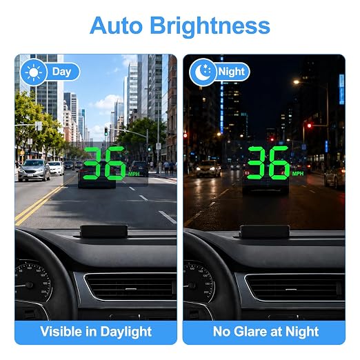 Linkstyle Car HUD Display Speedometer: Windshield MPH Dash Display | Simple GPS Head-Up Display with Large Green Speed Readout, Easy to Read Day or Night, USB Plug-and-Play Setup