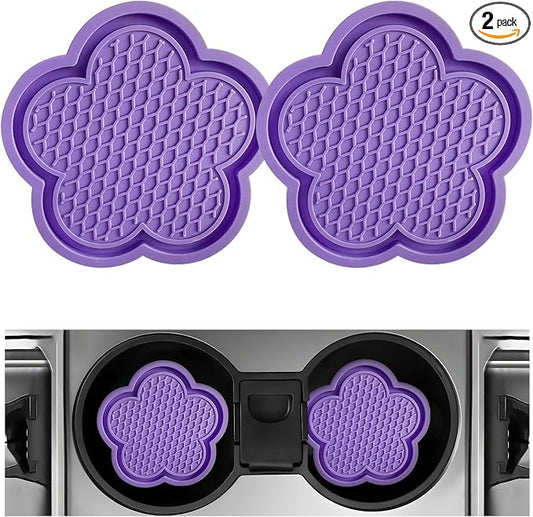 DXNQ 2 PCS Car Cup Coasters, Cute Flower Shaped Car Cup Holder Mat, PVC Waterproof Anti Slip Vehicle Cup Holder Insert Coaster, Universal Car Interior Decor Accessories (Purple)