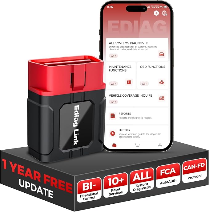 KINGBOLEN Ediag Link OBD2 Scanner Bluetooth,All System Bidirectional Scan Tool for iOS & Android,10+ Hot Reset Functions, Code Reader for Cars and Trucks,CANFD Protocol,FCA AutoAuth,1 Year Free Update