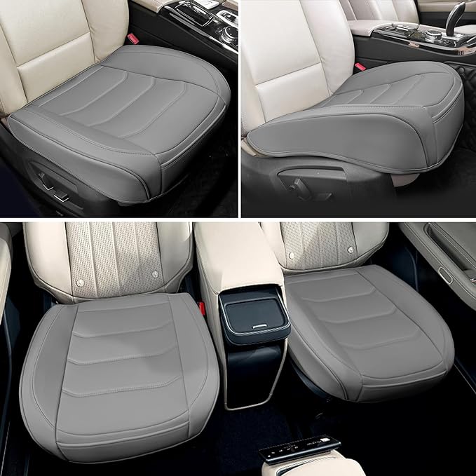 BOPUOVRE Car Seat Cover for Luxury & Comfort - PU Leather, Anti-Slip, Full Wrap Protection with Storage Pocket for Bottom Cushion - Universal Fit for 95% of Vehicles (Gray,1 Piece)