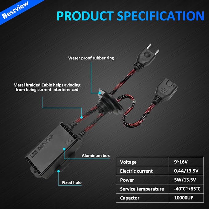 2PCS H7 LED Light Canbus Decoder: Anti Flicker Harness, Resistor Decoders Error Free, LED Warning Canceller Resistor Adapter, H7 Decoder Upgrade with Waterproof Rubber Ring