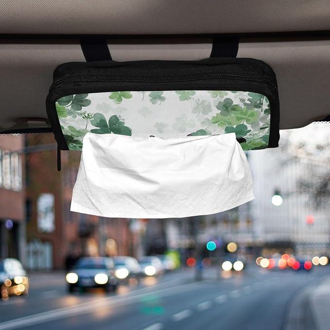 Watercolor Clovers Cat Car Tissue Holder Durable Napkin Holder Hanging Tissue Holders Case Car Tissues Bag for Sun Visor Seat Back Universal Auto