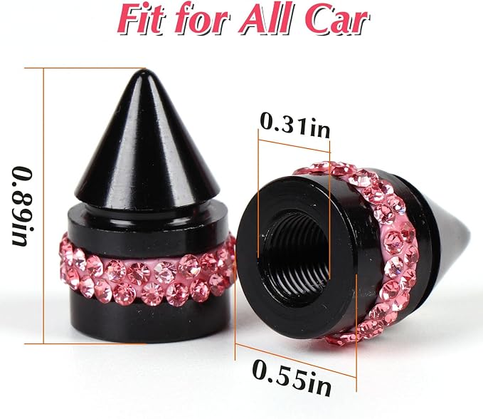 ToBeQueen Bling Pink Tire Valve Caps, 4 Pack Handmade Crystal Rhinestone Valve Stem Covers Universal Dustproof Bling Car Accessories for Women for Car/SUV/Motorcycle/Bike(Pink)