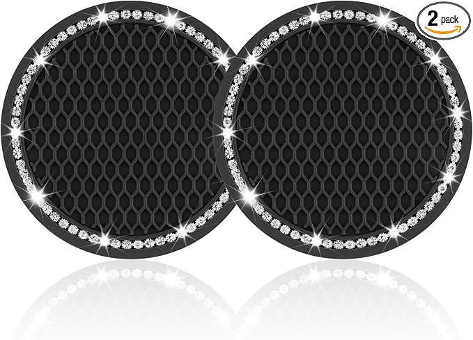JUSTTOP Car Cup Holder Coaster, Insert 2 Pack Universal Auto Anti Slip, Bling Crystal Rhinestone Car Interior Accessories-Black