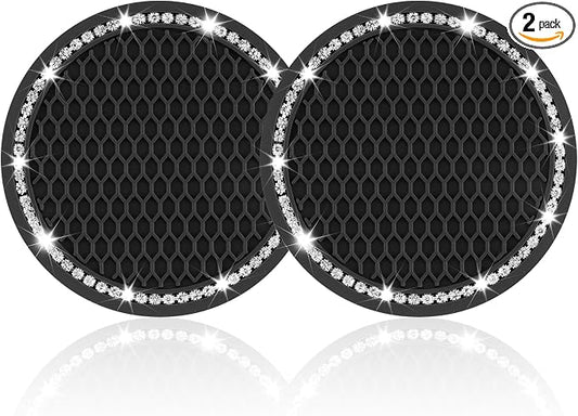 JUSTTOP Car Cup Holder Coaster, Insert 2 Pack Universal Auto Anti Slip, Bling Crystal Rhinestone Car Interior Accessories-Black