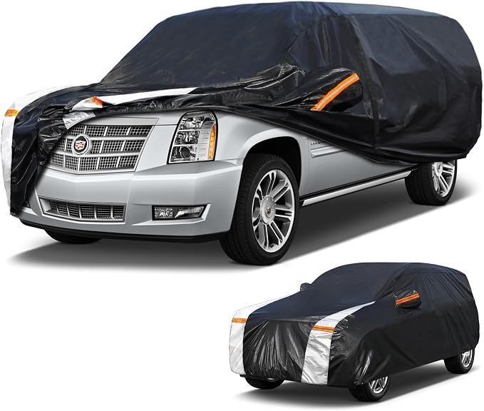 Large SUV Car Cover for Cadillac Escalade ESV(Suitable for ESV/IQ/IQL/EXT) 100% Waterproof All Weather, Heavy Duty Outdoor Full Exterior Covers Rain Sun Wind UV Protection.
