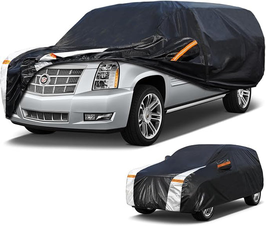 Large SUV Car Cover for Cadillac Escalade ESV(Suitable for ESV/IQ/IQL/EXT) 100% Waterproof All Weather, Heavy Duty Outdoor Full Exterior Covers Rain Sun Wind UV Protection.