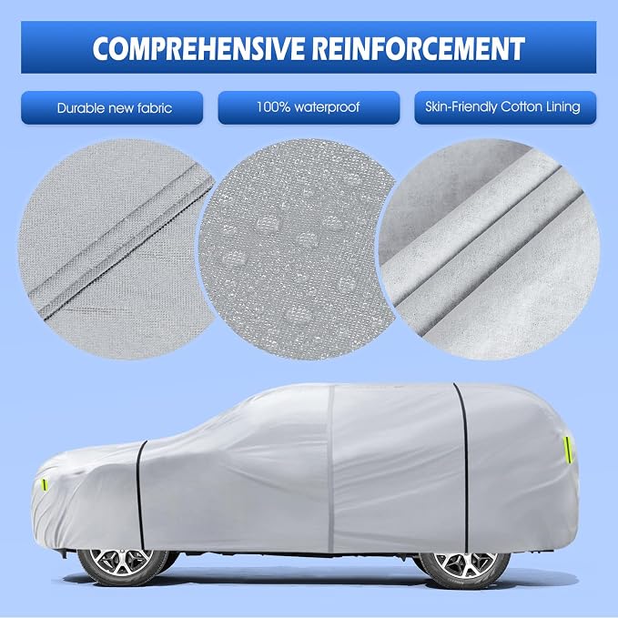 6 Layers SUV Car Cover Waterproof All Weather for Automobiles, Size A5 with Zipper & Cotton Universal Fit for Buick Encore, Chevrolet Trax, Ford Escape (Up to 181inch), Silver