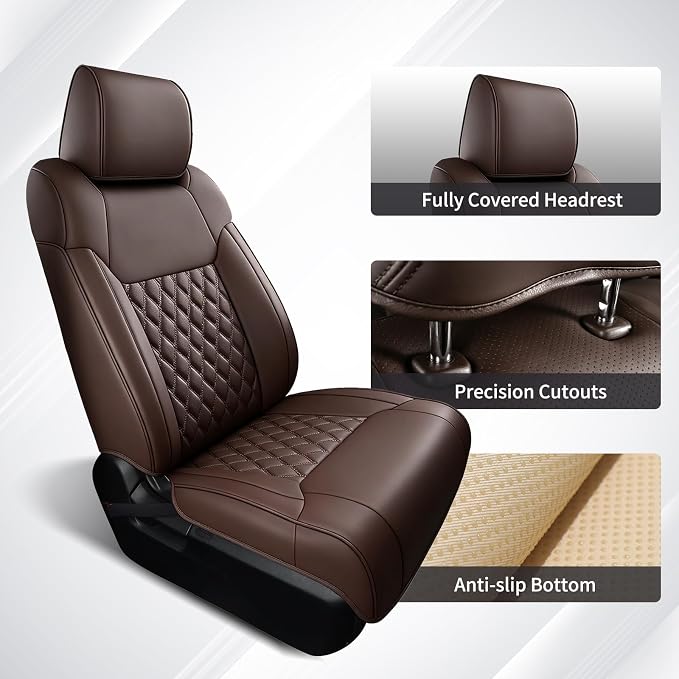 Huidasource Tacoma Coffee Front Seat Covers Fit for 4th Gen Toyota Tacoma 2024-2026 All Cab SR, SR5, Limited, TRD Sport/Off-Road,Trailhunter Front Row, 360° Full-wrap Waterproof Leather Seat Cover