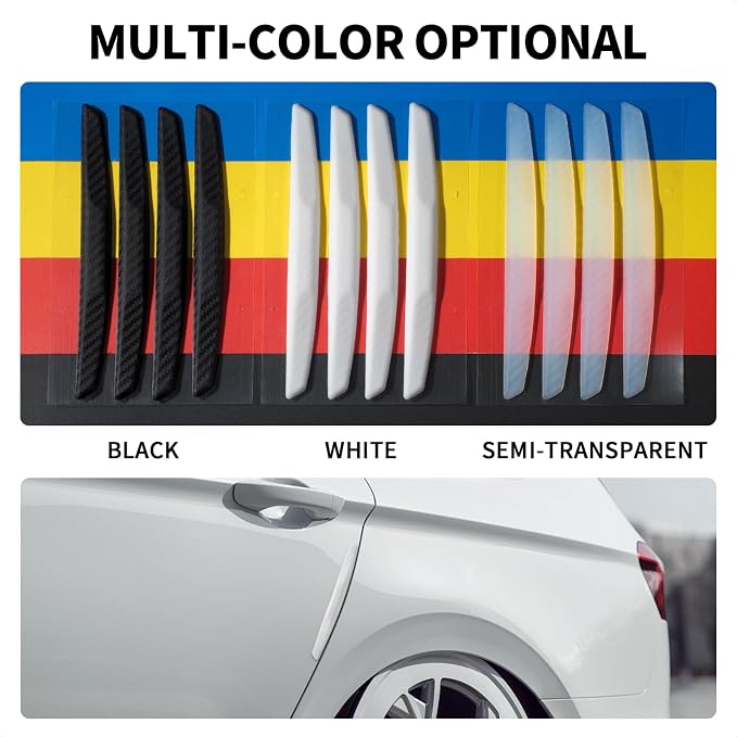 6 Inch 4Pcs 3D Carbon Fiber Texture Car Door Edge Protector Trim Strip Anti-Scratch and Anti-Collision Side Door Protectors Vehicle Exterior Accessories Sticker White