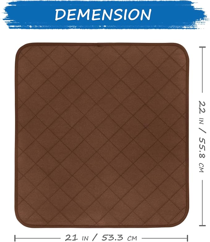 Waterproof Chair Pads for Adult Incontinence - Washable 4 Pack - 22" x 21" - Reusable Seat Pads for Men, Women - Brown