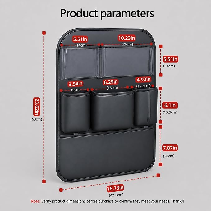 Car Back Seat Organizer, PU Leather Storage Pockets, Black 1 Pack | PU leather seat protector, storage pockets, cup pockets, tissue holder, 1 pack