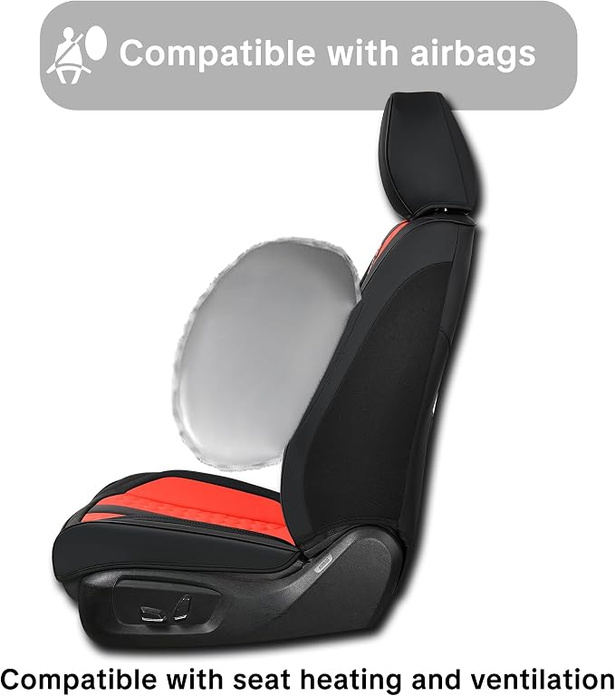 Red Car Seat Covers Full Set Luxury Waterproof | Leather Auto Seat Protector with Airbag Compatible Design, Breathable Non-Slip Cushion, Easy Installation, Fits Most Cars