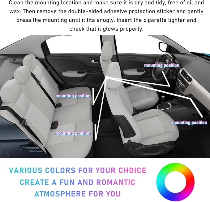 Ohleats Car LED Strip Light, 48 LED RGB Auto Interior Atmosphere Lights, Cigarette Lighter Under Dash Ambient Night Light, Interior Lamp Lighting Kit (White, Cigarette Lighter)