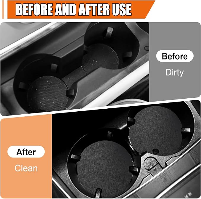 Car Cup Holder Coaster, Leather Anti-Slip Auto Cup Holder Insert Coaster, Shockproof Waterproof Drink Mat, Universal Vehicle Interior Decoration Accessories for Cars, Trucks, SUVs (Black)