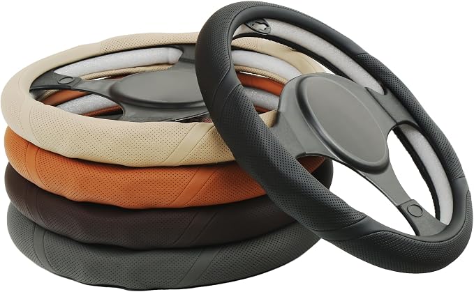 ALEMODR Buff Leather Steering Wheel Cover Universal 15 inch