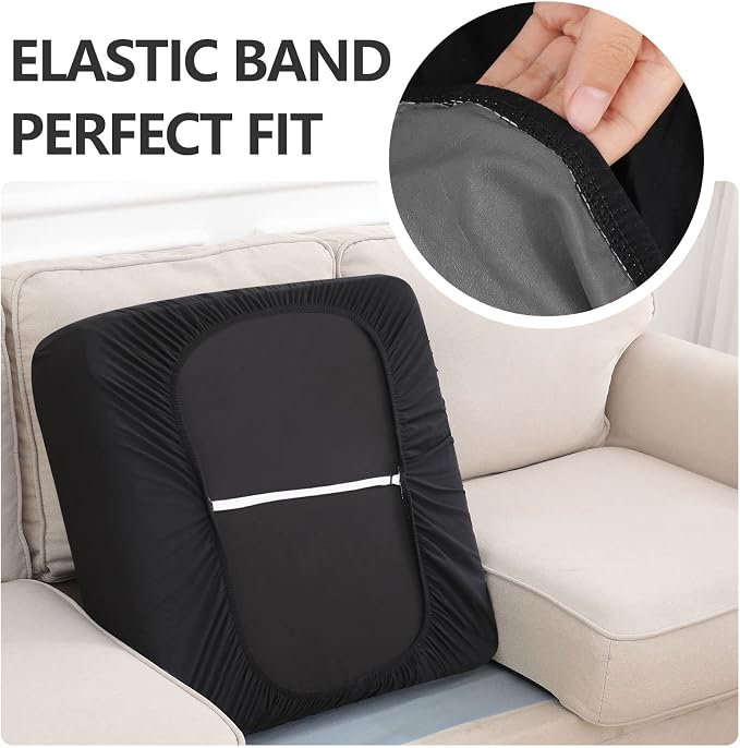 hyha Waterproof Couch Cushion Covers, Stretch Sofa Couch Seat Slipcover for Dog Washable, Non-Slip Waterproof Outdoor Cushion Covers for Patio Furniture Replacement (3 Pieces, Black)
