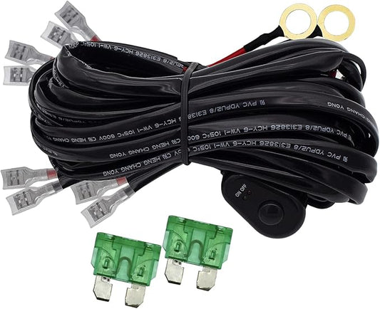 LED Lights Bar Wiring Harness Kit 4 Leads DC12V On-Off Switch Power Relay Blade Fuse 14AWG Core Cable Wiring Harness Kit fit for LED Driving Lights Bar Work Auxiliary Lights
