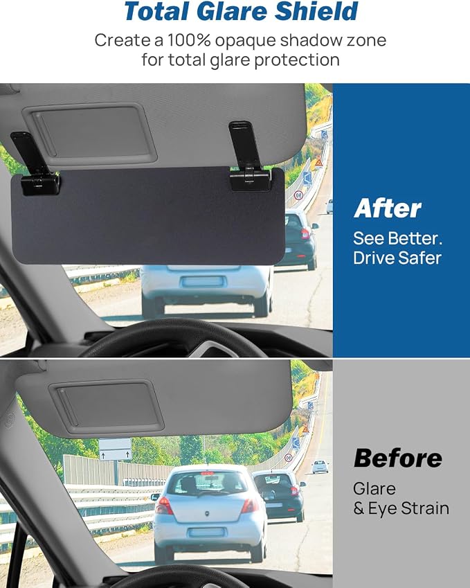 JOYTUTUS Sun Visor Extender for Cars, Opaque Sun Visor Extender Universal Sun Blocker UV400, Adjustable Visor Extension for Car Visor,Double-Clip,Anti Glare Stray Light