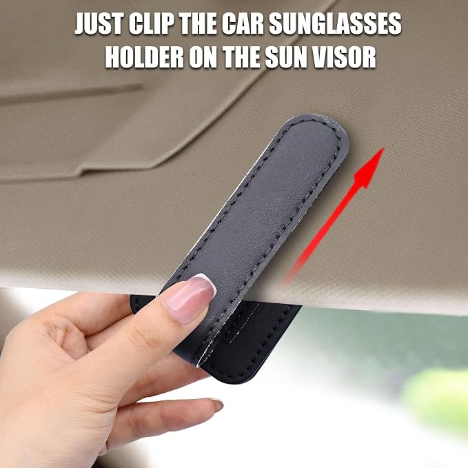 2 Pack Magnetic Leather Car Visor Sunglass Holder | Leather Glasses Eyeglass Hanger Clip for Car, Sunglass Clip Glasses Holder for Car Visor