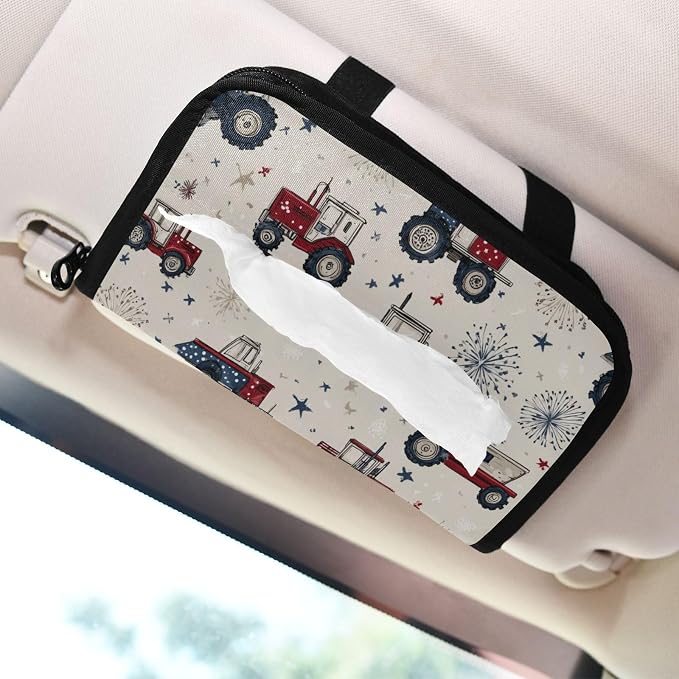 Car Visor Tissue Holder Mask Holder for Car, Car Tissue Box Sun Visor Napkin Holder Car Visor Accessories Adjustable Straps Reusable Durable Easy to Install Tractors July 4th Fireworks and St