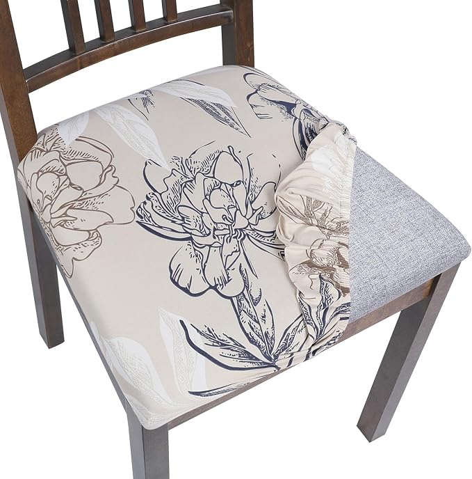 SearchI Seat Covers for Dining Room Chairs Stretch Printed Chair Seat Covers Set of 4, Removable Washable Upholstered Chair Seat Protector Slipcovers for Kitchen, Office(Modern Abstract Floral)