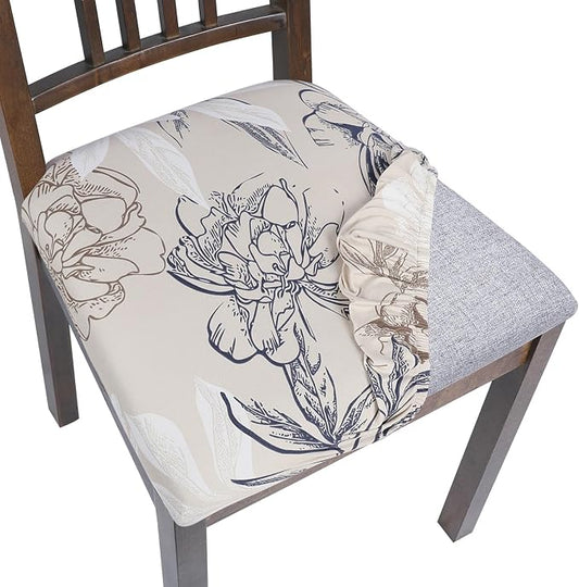 SearchI Seat Covers for Dining Room Chairs Stretch Printed Chair Seat Covers Set of 4, Removable Washable Upholstered Chair Seat Protector Slipcovers for Kitchen, Office(Modern Abstract Floral)