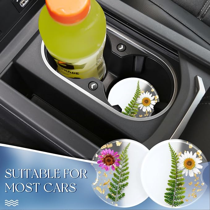 Swooflia Flower Car Cup Holder Coasters for Women - 2.75 Inch Cute Resin Clear Automotive Drink Cupholder Insert Car Accessories 2 Pack Purple